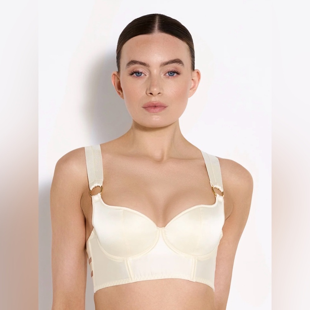 *NWT* BORDELLE Signature Silk Longline Bodice Bra Cream SS 32B